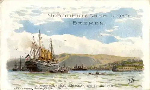 Künstler Ak Eckenbrecher, T. v., Postdampfer Barbarossa, Norddeutscher Lloyd Bremen