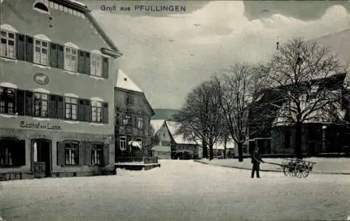 Ak Pfullingen in der Schwäbischen Alb, Gasthof zum Lamm, Winter