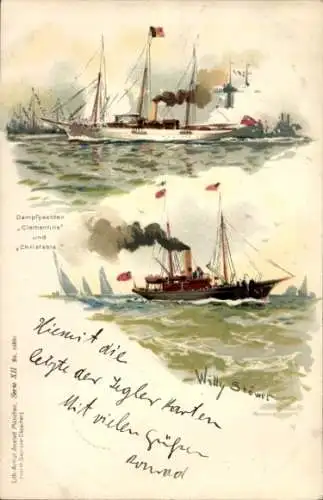 Künstler Litho Stöwer, Willy, Dampfyachten USS Christabel und Clementine