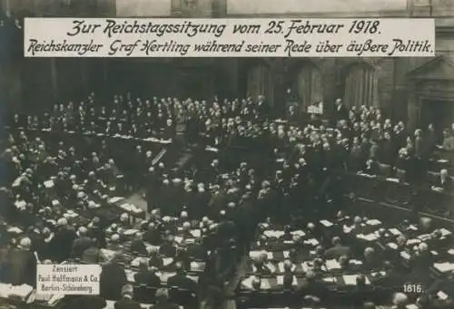 Ak Berlin Mitte, Reichstagssitzung vom 25.2.1918, Reichskanzler Graf Hertling während seiner Rede