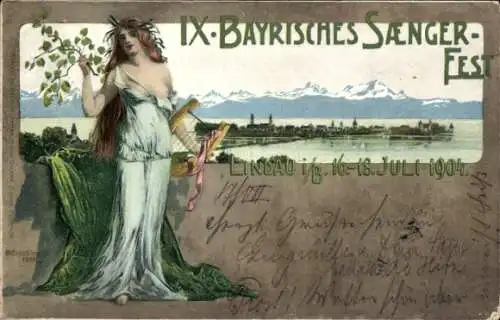 Künstler Ganzsachen Litho Diemer, Zeno, Lindau Bodensee, IX. Bayrisches Sängerfest 1904