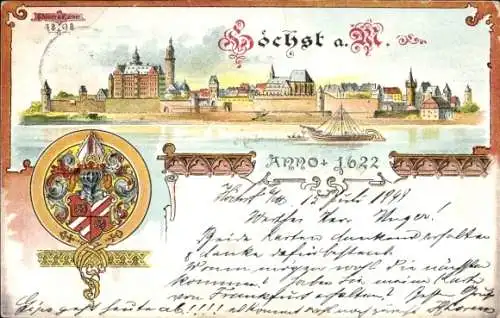 Litho Höchst Frankfurt am Main, Stadt Anno 1622, Wappen