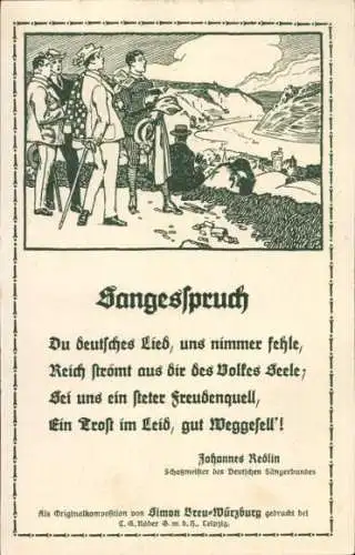 Ganzsachen Lied Ak Sangesspruch, Sänger, Johannes Redlin, Schatzmeister Deutscher Sängerbund