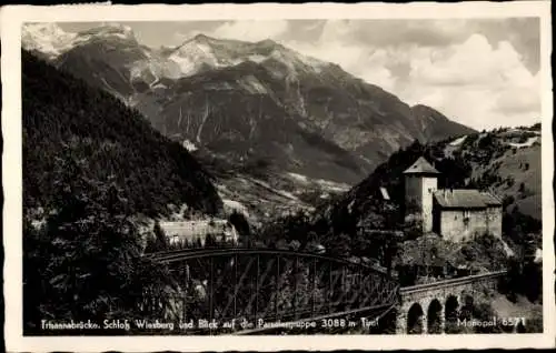 Ak Tobadill Tirol, Schloss Wiesberg, Trisanna Viadukt