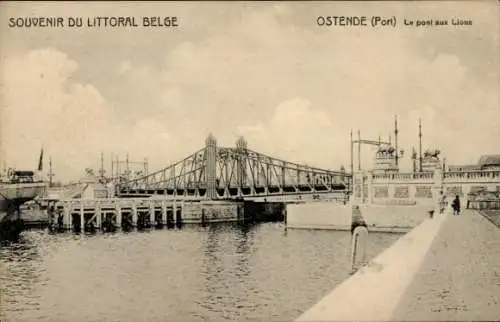 Ak Ostende Ostende Westflandern, Hafen, Löwenbrücke