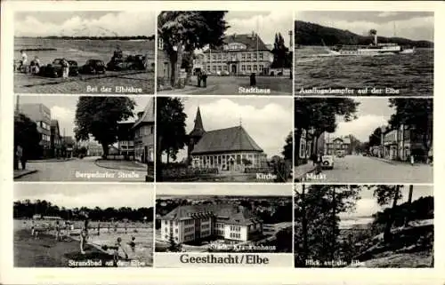 Ak Geesthacht an der Elbe, Kirche, Bergedorfer Straße, Stadt Krankenhaus, Markt, Stadthaus