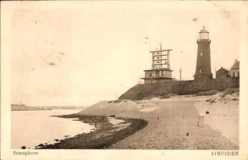 Ak Ijmuiden Nordholland, Leuchtturm, Semaphor