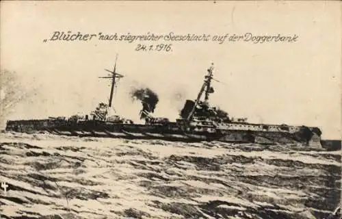 Foto Ak Deutsches Kriegsschiff, SMS Blücher, Untergang, Gefecht auf der Doggerbank 24.01.1915, I WK