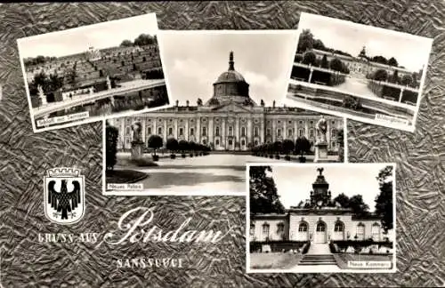 Ak Potsdam, Schloss Sanssouci, Wappen, Terrasse, Neue Kammern, Neues Palais
