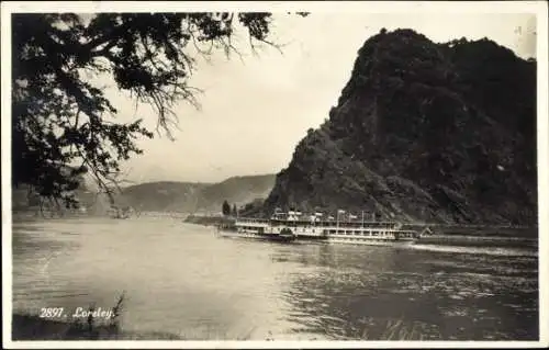 Ak Sankt Goarshausen am Rhein, Loreley, Schiff