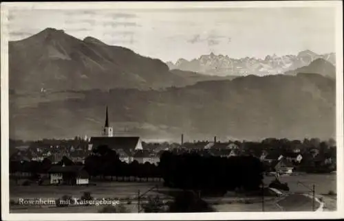 Ak Rosenheim Oberbayern, Totalansicht, Kirchturm, Kaisergebirge