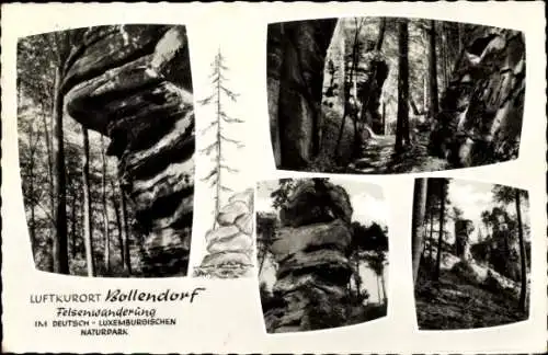 Ak Bollendorf in der Eifel Pfalz, Felsenwanderung, Deutsch-Luxemburgischer Naturpark, Wald, Felsen