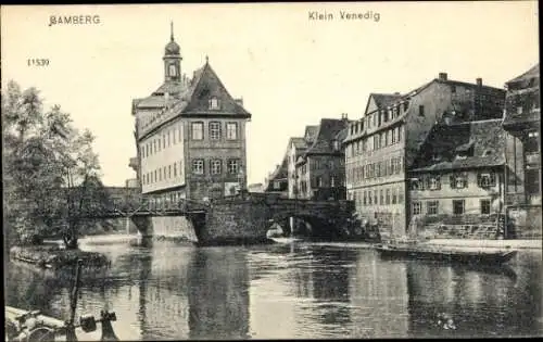 Ak Bamberg an der Regnitz Oberfranken, Klein Venedig, Flusspartie, Brücke, Häuser