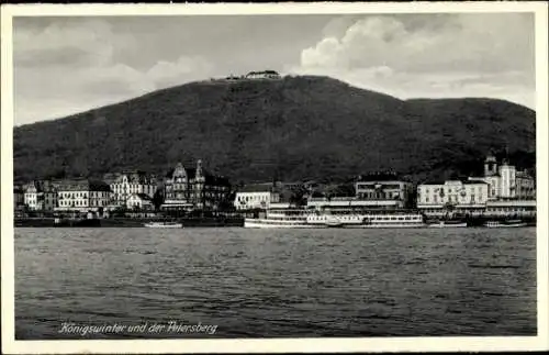 Ak Königswinter am Rhein, Teilansicht, Petersberg, Schiffe