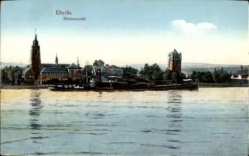 Ak Eltville am Rhein Hessen, Rheinansicht, Kirchturm