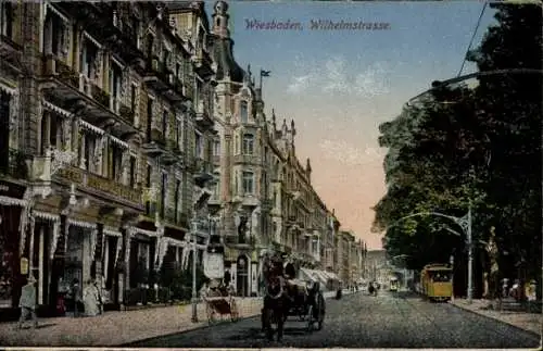 Ak Wiesbaden in Hessen, Wilhelmstraße, Straßenbahn