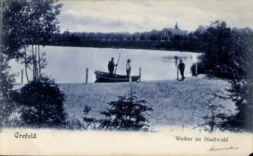 Ak Krefeld am Niederrhein, Crefeld, Weiher, Stadtwald, Boot