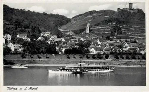 Ak Cobern Kobern Gondorf an der Mosel, Teilansicht, Kirche, Raddampfer