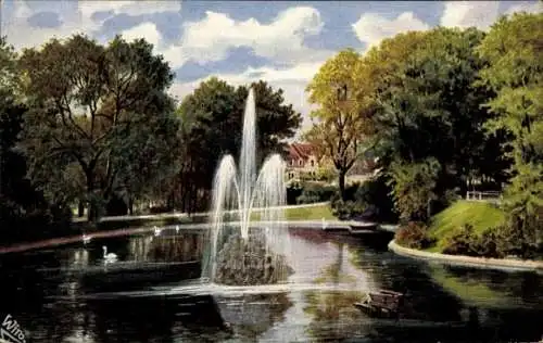 Ak Barmen Wuppertal, Schwanenteich, Springbrunnen