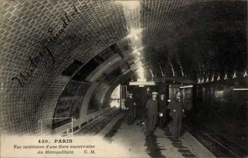 Ak U-Bahn Paris, Innenansicht einer U-Bahn-Station Metropolitain, Direction de Villiers