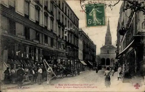 Ak Paris XV Vaugirard, Rue du Commerce, Kirche Saint-Jean-Baptiste de Grenelle