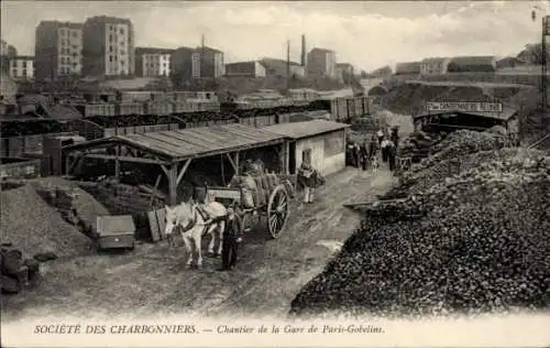 Ak Paris XIII, Societe des Charbonniers, Baustelle des Bahnhofs Paris Gobelins