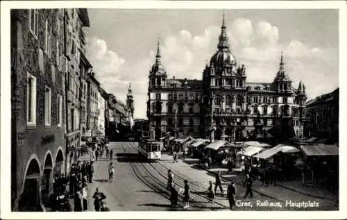 Ak Wien 1 Innere Stadt, Rathaus, Hauptplatz, Straßenbahn