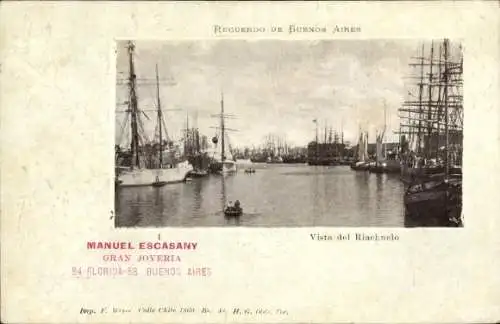 Ak Buenos Aires Argentinien, Riachuelo, Hafen, Segelschiffe