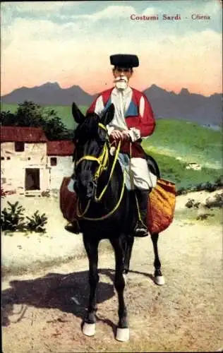 Ak Sardegna Italien, Mann zu Pferde, Italienische Tracht