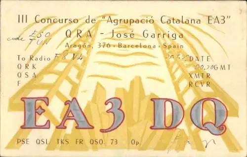 Ak Funkerkarte, Radio, QRA Jose Garriga, EA3 DQ, Barcelona