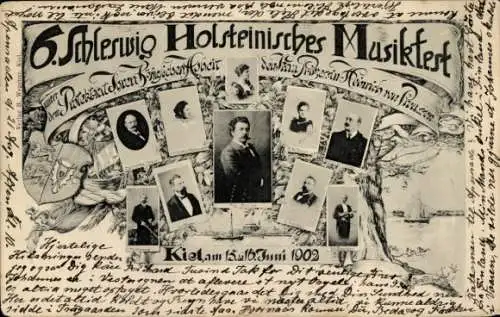 Ak Kiel, 6. Schleswig-Holsteinisches Musikfest, 16.-16.06.1902, Portraits