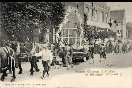 Ak Husum in Nordfriesland, 300 jähriges Stadtjubiläum und Heimatsfest 1903, Schifffahrt, Festwagen
