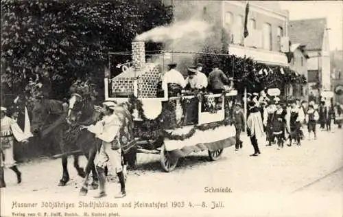 Ak Husum in Nordfriesland, 300 jähriges Stadtjubiläum und Heimatsfest 1903, Schmiede, Festwagen