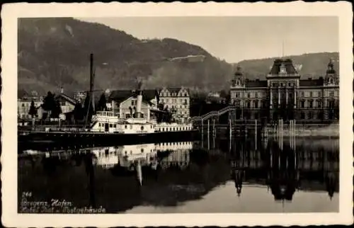 Ak Bregenz am Bodensee Vorarlberg, Hafen, Hotel Post, Postgebäude