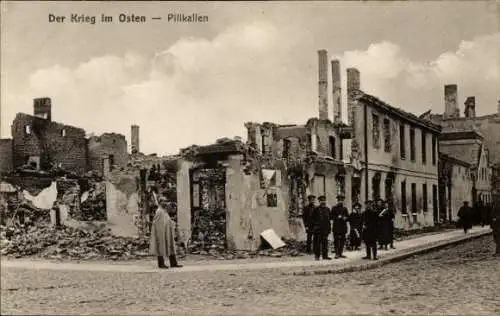 Ak Dobrowolsk Pillkallen Ostpreußen, Kriegszerstörung 1. WK