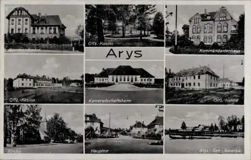 Ak Orzysz Arys Ostpreußen, Truppenübungsplatz, Haupttor, Kameradschaftsheim, Offizier-Kasino