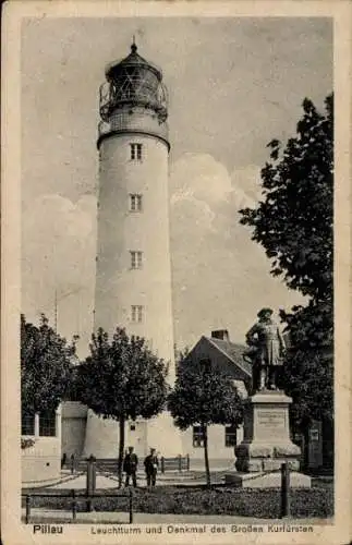 Ak Baltijsk Pillau Ostpreußen, Leuchtturm, Denkmal des Großen Kurfürsten