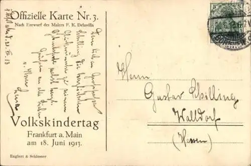 Künstler Ak Delavilla, F. K., Frankfurt am Main, Volkskindertag 1913