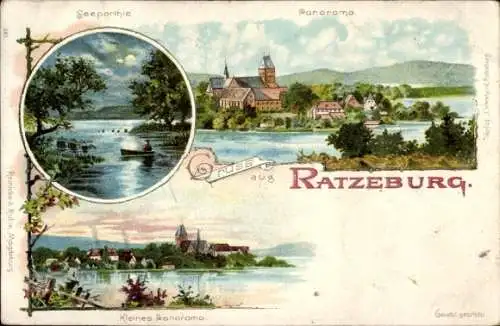 Litho Ratzeburg im Herzogtum Lauenburg, Seepartie, Panorama