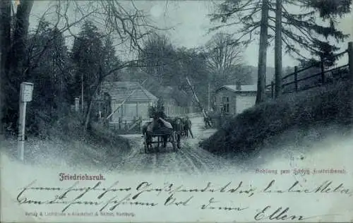 Mondschein Ak Friedrichsruh Aumühle Herzogtum Lauenburg, Hohlweg zum Schloss Friedrichsruh, Fuhrwerk