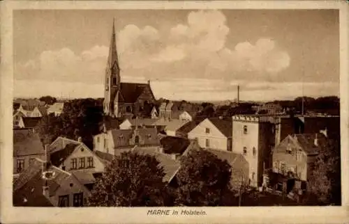 Ak Marne in Holstein Dithmarschen, Teilansicht, Kirche