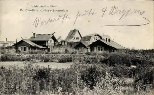 Ak Südstrand Wyk auf Föhr Nordfriesland, Dr. Gmelin's Nordsee-Sanatorium