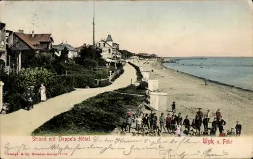 Ak Wyk auf Föhr Nordfriesland, Strandpartie mit Deppe's Hotel