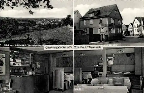 Ak Brensbach im Odenwald Hessen, Gasthaus zur Quelle, Außenansicht, Büfett, Lokal