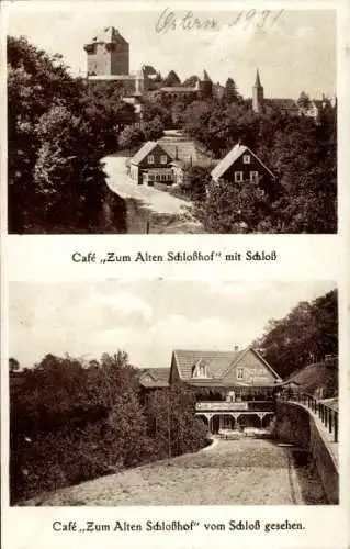 Ak Burg an der Wupper Solingen, Schloss Burg, Café zum alten Schlosshof, Blick vom Schloss