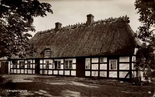 Ak Langballigholz Langballig in Schleswig Holstein, Fachwerkhaus mit Reetdach