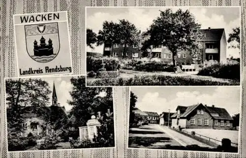 Ak Wacken in Schleswig Holstein, Wappen, Gebäude, Teilansicht, Kirche