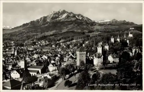 Ak Luzern Stadt Schweiz, Museggtürme, Pilatus