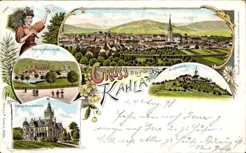 Litho Kahla Saale Holzland Kreis, Panorama, Schloss Hummelstein, Leuchtenburg