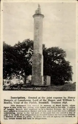 Ak Calne Wiltshire England, Maud Head's Monument